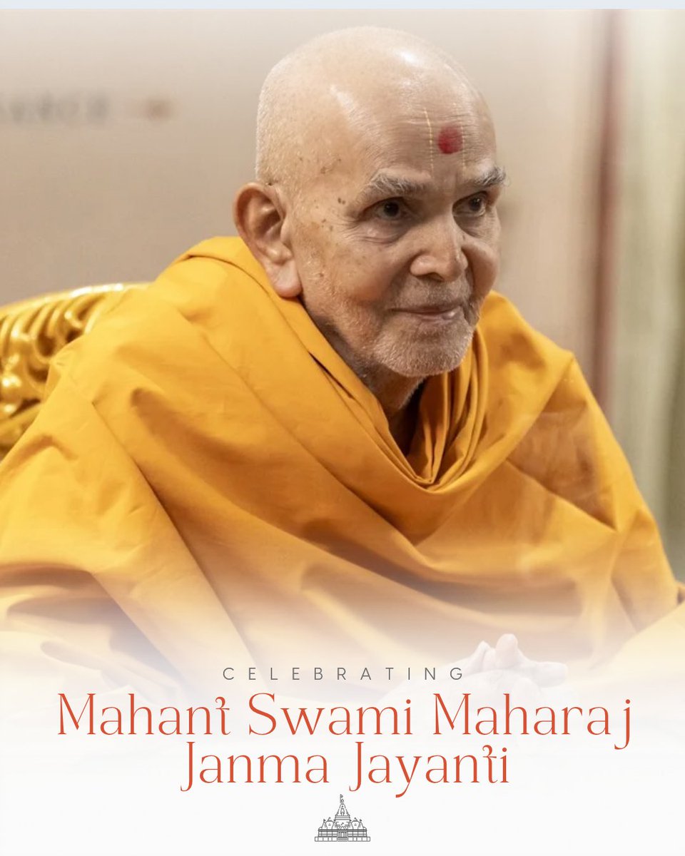 akshardham_usa's tweet photo. On Mahant Swami Maharaj’s birth anniversary, BAPS Swaminarayan Akshardham celebrates a life defined by humility, compassion, and a genuine care for others.

Today, we celebrate not only his birthday, but also the countless lives made brighter by his example.

#Akshardham https://t.co/wsUeZxc95u