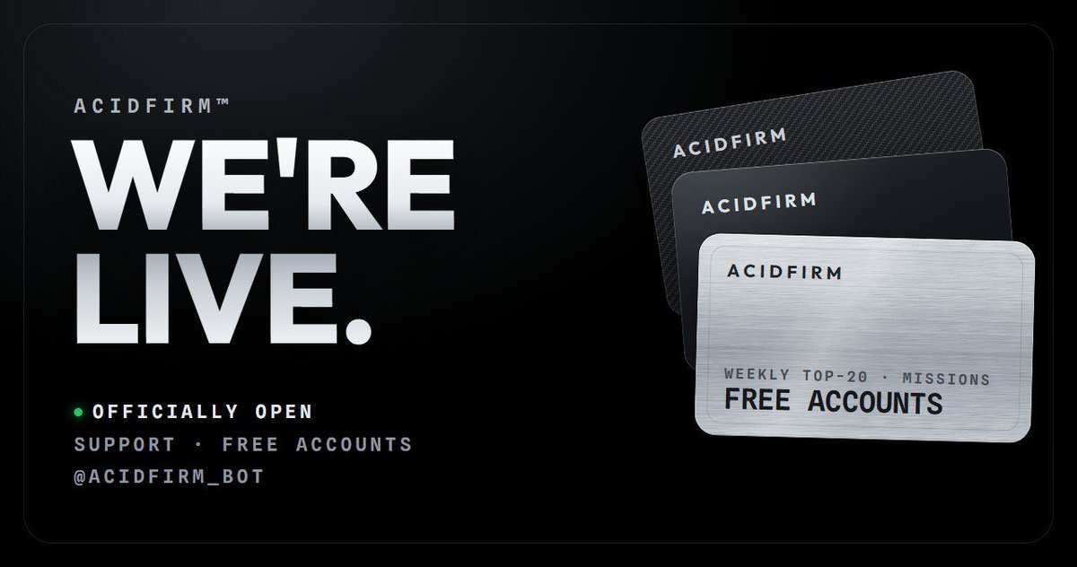acidpropfirm's tweet photo. 🚀 AcidFirm is officially live.

✅ Site: https://t.co/ZSX23ByPAL
✅ Telegram bot: @acidfirm_bot — real-person support + free accounts

🎁 Weekly TOP-20, Missions and invites → $10K–$100K accounts. Free-account rules are fully transparent.

https://t.co/vBdr3XoUQf https://t.co/jhNL10Gnzr