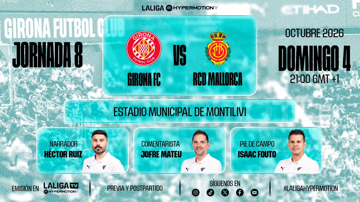 JofreM11's tweet photo. #FelizDomingo
Partidazo de cierre
#Jornada8
El #futbol mejor c@ntado en la #LaLigaHypermotionTV👇🏼
🏟 Montilivi
⌚️ 21:00
⚽️ @GironaFC @RCD_Mallorca
🎙️@HectorRuizPardo @isaacfouto &☝🏼
@LaLiga #LALIGAHYPERMOTION #LALIGAInside #GironaMallorca #AbiertoXLALIGAHYPERMOTION @LaLiga2 https://t.co/nMXP84DTLJ