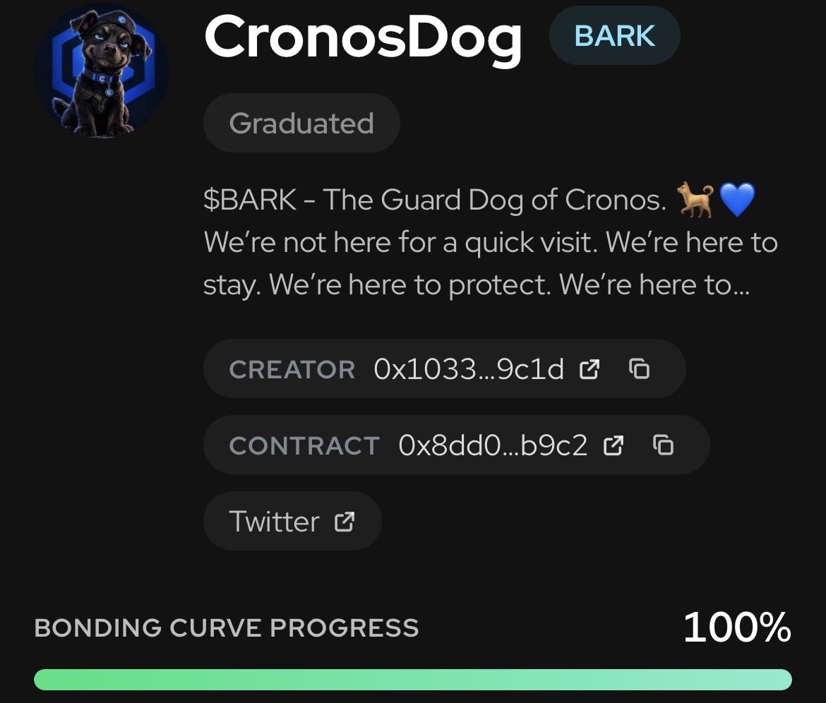 DreamQc's tweet photo. Good morning #Crofam

Tokens update from the Cronos Launch platform 📲

Graduated:
@CronosDogCro / @MarttinChriste1 

Next one to push:
@ULTARDCRO / @SmurfMetaX 

https://t.co/0AKCXJZ6Gn https://t.co/eFblwaDlfP