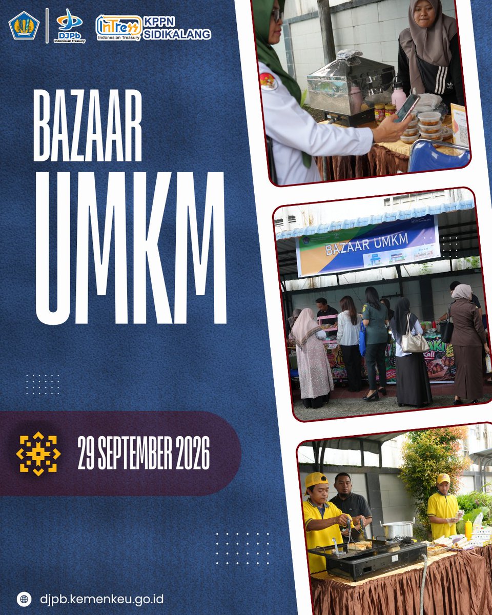 kppnsidikalang's tweet photo. Halo Sobat #InTress 

Pada Selasa 29 September 2026, KPPN Sidikalang melaksanakan kegiatan Pemberdayaan UMKM berupa Bazaar UMKM. Kegiatan ini juga dilaksanakan dalam rangka penguatan peran KPPN Sidikalang sebagai Financial Advisor (FA), khususnya Special Mission Advisory. https://t.co/kWQ00gOVN2