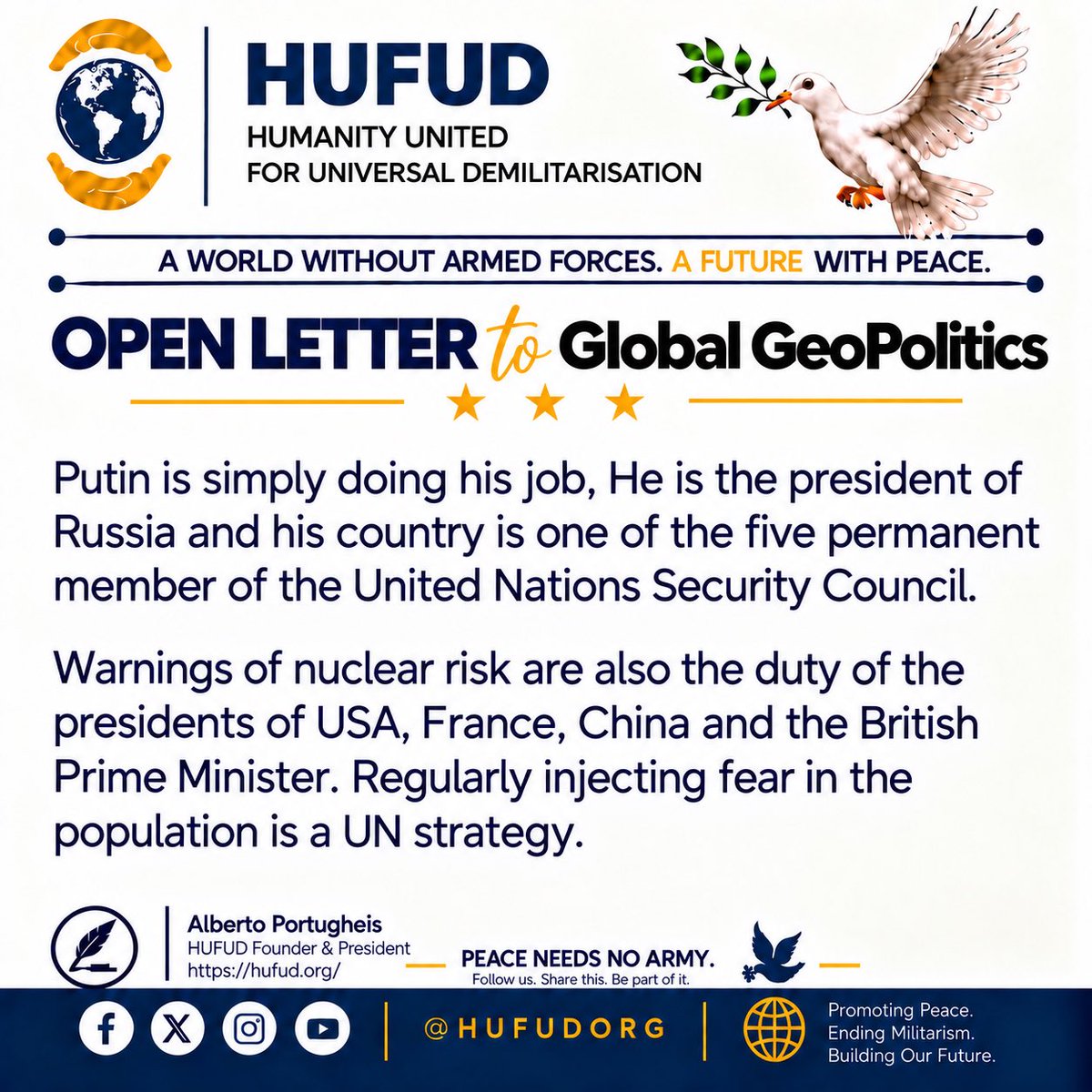 Hufudorg's tweet photo. #HUFUD #Peace #Demilitarisation #GlobalGeopolitics #NuclearPeace https://t.co/NutgQNB7MX