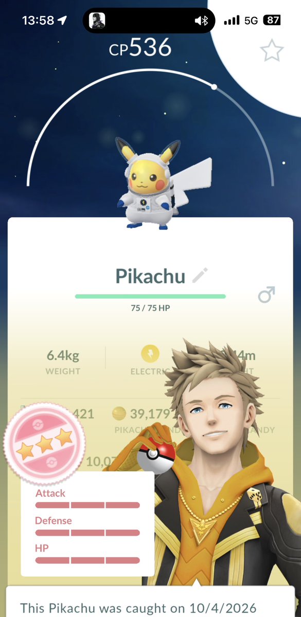 TheyCallMeCute7's tweet photo. Well I did say I love costume Pikachus 😭🤍 And apparently the universe heard me because HELLO HUNDO ASTRONAUT PIKACHU?! 🚀💯

#PokémonGO https://t.co/aV8XqCQdC9