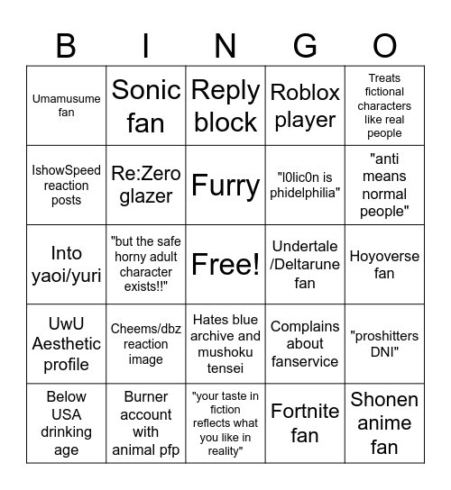 SnivyFenne's tweet photo. I dunno, here's a pattern recognition bingo of the annoying "normal people" of Twitter https://t.co/68GHVMWbXY