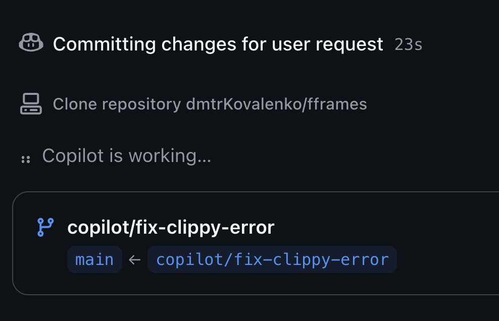 GitHub Copilot interface showing a branch creation card and a misaligned four-dot progress indicator beside the text Copilot is working