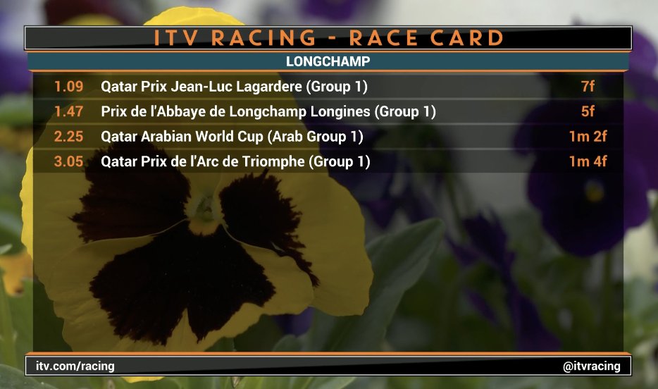 itvracing's tweet photo. Our line up from Longchamp this afternoon! ⤵️ https://t.co/Z24gw7By0f