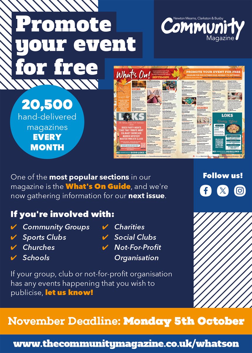 CommunityMagNMC's tweet photo. Promote your Events! If your club, group or not-for-profit organisation has any events happening in November that you wish to publicise, let us know and we will include it in our popular What's On diary  for FREE! Submit before Monday 5th October at: https://t.co/09w6zoYiz9 https://t.co/vYh2vIflQK