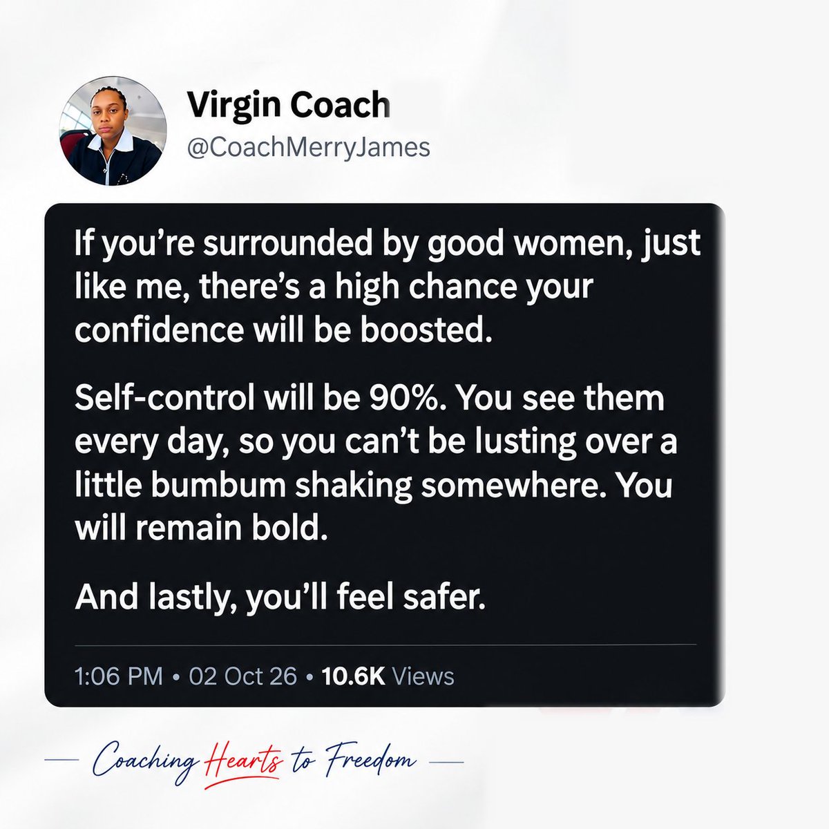 CoachMerryJames's tweet photo. The quality of the women around you says a lot about the man you're becoming. https://t.co/EkxLPwLPi2
