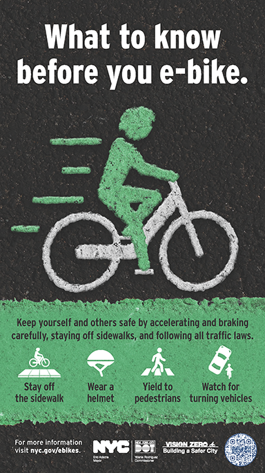 NYPD62Pct's tweet photo. Essential information regarding the use of your E-bike. Always ensure your safety by:

🚲 Accelerating/braking carefully.
🚲 Wearing a helmet.
🚲 Yielding to pedestrians.
🚲 Watch for turning vehicles.
🚲 Staying off the sidewalks.
🚲 Following all traffic laws. https://t.co/0bpzFzuvGN