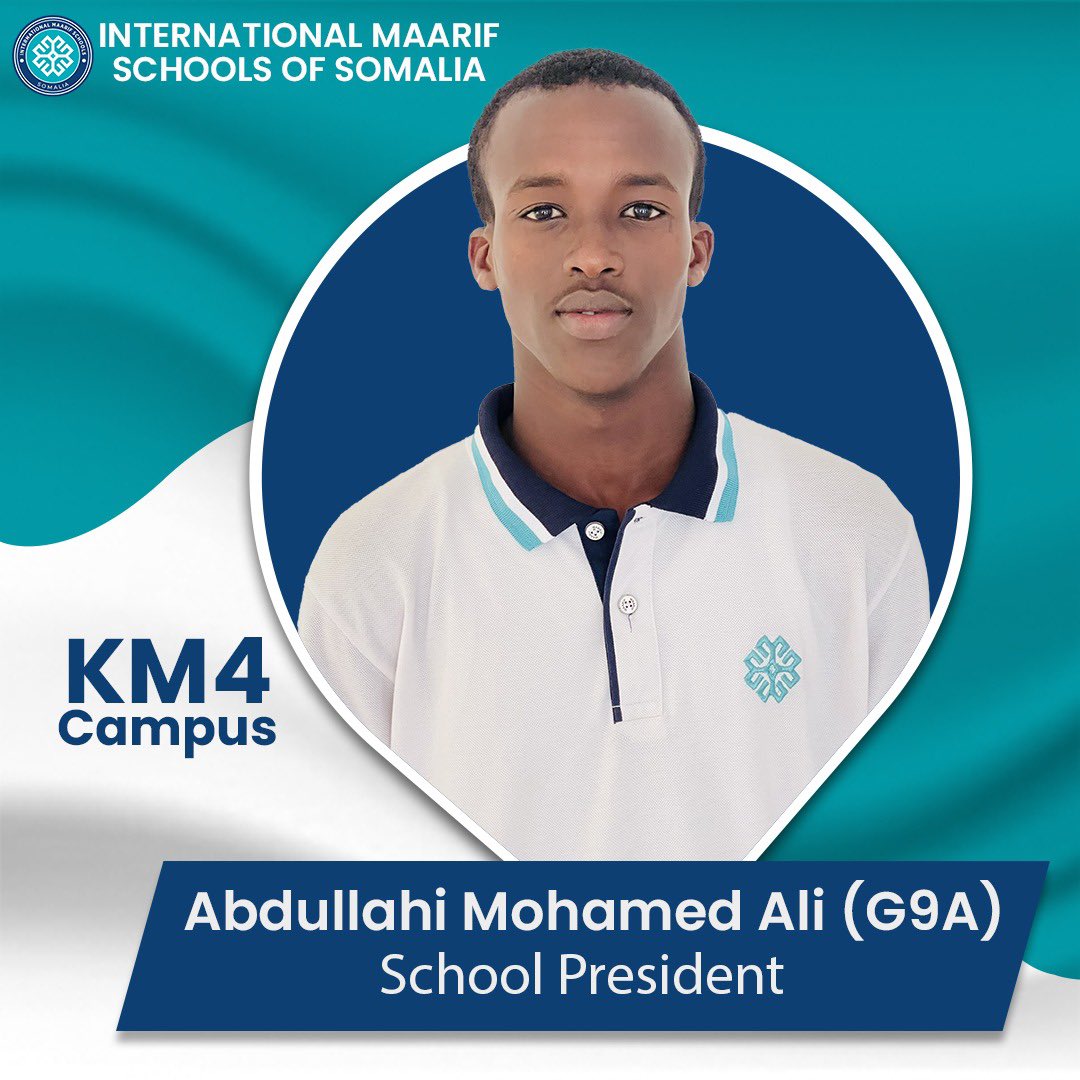 tmfsomalia's tweet photo. 🎉 Hambalyo Madaxweynaha Cusub ee Ardayda – KM4! 🇸🇴

Dugsiyada Caalamiga ah ee Maarif Soomaaliya – Xarunta KM4, ayaa si guul leh u qabatay Doorashada Madaxweynaha Ardayda ee sannad-dugsiyeedka 2026–2027.

Doorashada waxaa ka qayb galay shan xisbi oo arday ah, kuwaas oo mid kasta soo magacaabay musharrax u tartamaya xilka Madaxweynaha Ardayda. Dhammaan ardayda heerarka kala duwan ee dugsiga ayaa ka qayb qaatay habka codbixinta.

Kadib doorasho si wanaagsan oo tartan leh u dhacday, waxaa loo doortay Abdullahi Mohamed Ali, oo ah arday dhigta fasalka 9A, inuu noqdo Madaxweynaha Ardayda ee Xarunta KM4. 🗳️🎓

👏 Hambalyo Madaxweyne Abdullahi Mohamed Ali!

Waxaan kuu rajaynaynaa guul, xikmad iyo hoggaan wanaagsan xilka cusub ee laguu igmaday. Allaha kugu garab galo gudashada mas’uuliyaddan.

Hambalyo dhammaan musharraxiintii iyo ardaydii ka qayb qaatay geeddi-socodkan dimuqraadiyadeed! 🇸🇴👏

🎉 Congratulations to the New Student President – KM4! 🇸🇴

The International Maarif Schools of Somalia – KM4 Campus successfully held the 2026–2027 Student Presidential Election.

Five student parties participated in the election, with each party nominating a candidate for the presidency. All students from different grade levels took part in the voting process.

After a competitive election, Abdullahi Mohamed Ali, a student from Grade 9A, was elected as the Student President of KM4 Campus. 🗳️🎓

👏 Congratulations, President Abdullahi Mohamed Ali!

We wish you success, wisdom and strong leadership in your new role. May Allah guide you and support you in carrying out this responsibility.

Congratulations to all the candidates and students who participated in this democratic process! 

#MaarifSchools 
#KM4Campus #StudentElection 
#StudentLeadership
