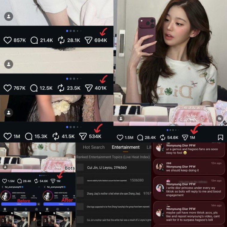 spicevillains's tweet photo. 🚨 wonyoung’s chinese fans allegedly got exposed in a weibo group chat for using bots and buying likes to boost her EMV for Dior. they’re so scared of her not making an impact for Dior, meanwhile her fans are always comparing her visuals to Jisoo. https://t.co/mtisjNDVAY