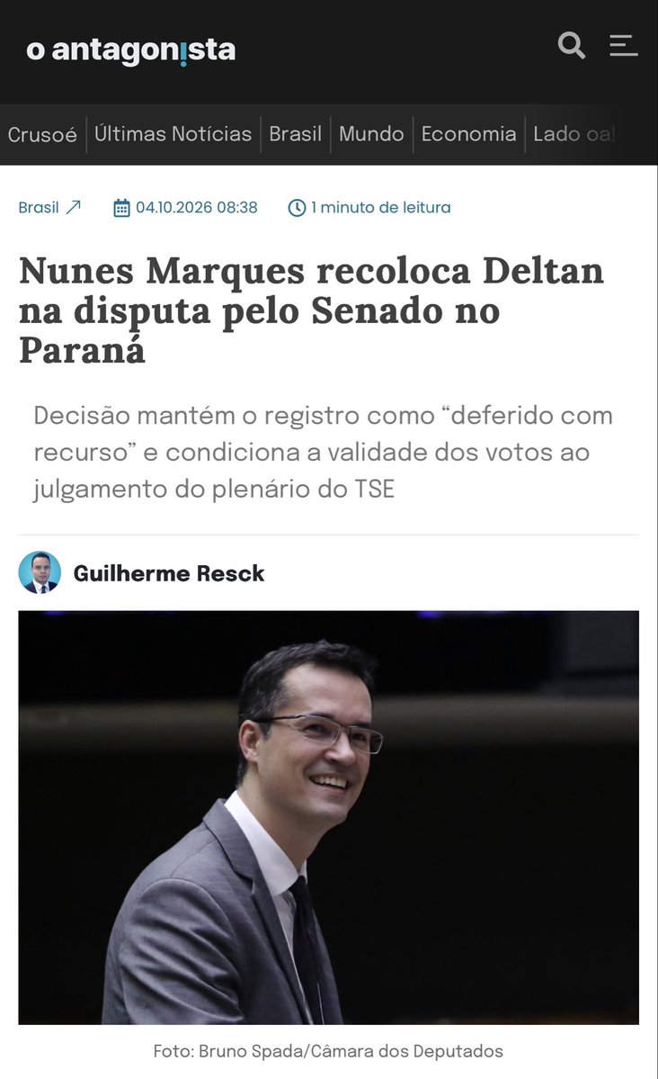 Ideiasradicais's tweet photo. Nunes derrubou a decisão que derrubava a candidatura de Deltan.

Os votos não serão anulados. Deltan está elegível, na urna. 

Compartilhem. https://t.co/PU62EAAOvI