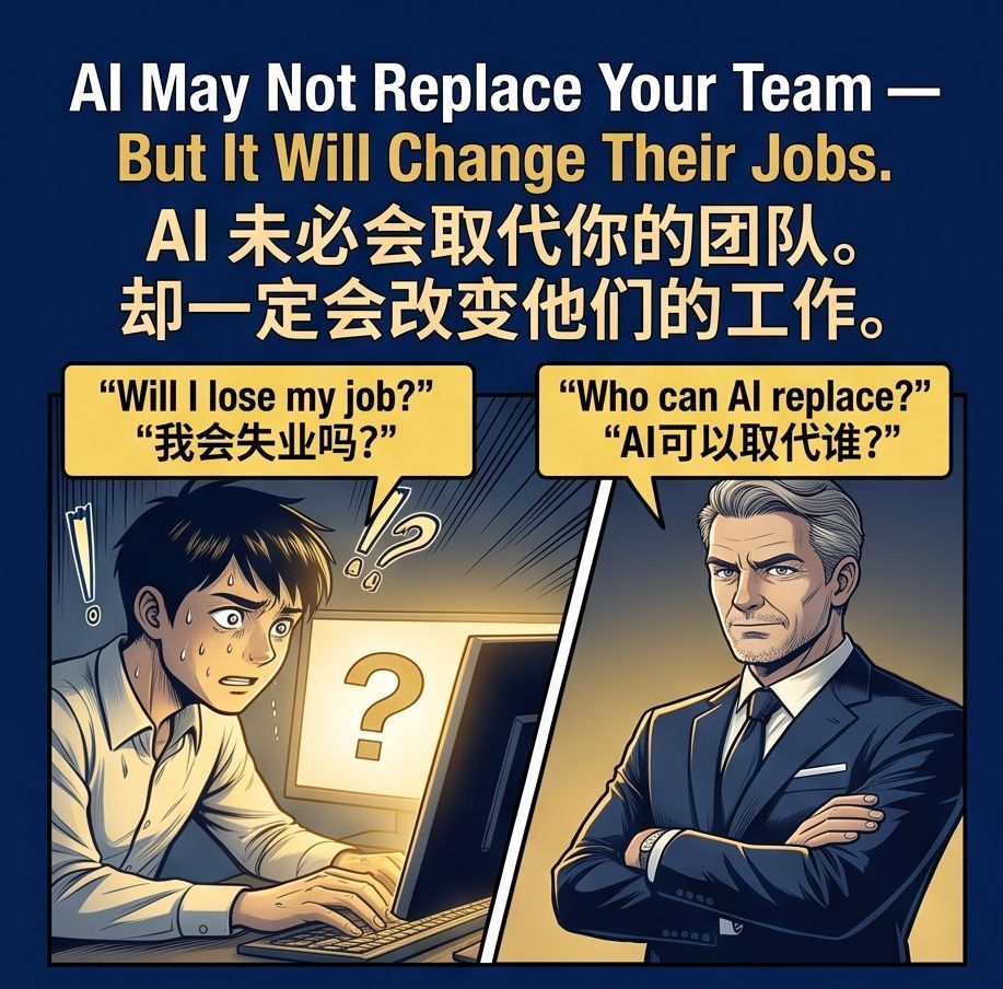 kalvingoh78's tweet photo. AI May Not Replace Your Team — But It Will Change Their Jobs
AI未必会取代你的团队，却会改变工作

#AIWorkplace #JobRedesign #TalentManagement #LeadershipDevelopment #PerformanceManagement #FutureOfWork #SMEManagement #HumanisticManagement #人才管理 #岗位重塑 #领导力发展 #未来职场 https://t.co/91JHGWXquc