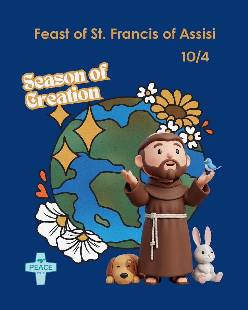 SistersofPeace's tweet photo. The Feast Day of St. Francis of Assisi marks the close of the #SeasonOfCreation. St. Francis showed us that every creature, stream &amp; breath of air is part of one sacred family. Let’s carry forward his ministry by living simply &amp; advocating for environmental justice. #LivingWater https://t.co/ZJdLzehIWo