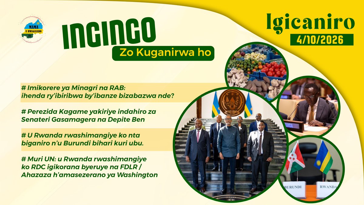 Mamaurwagasabo1's tweet photo. U Rwanda rwashimangiye ko ntabiganiro n'u Burundi kuri ubu, ni mu gihe hibazwa ku mikorere ya MINAGRI na RAB.

#Igicaniro #MamaUrwagasaboTV 

▶️https://t.co/VPeT8fV7n6 https://t.co/il4uFZFspM