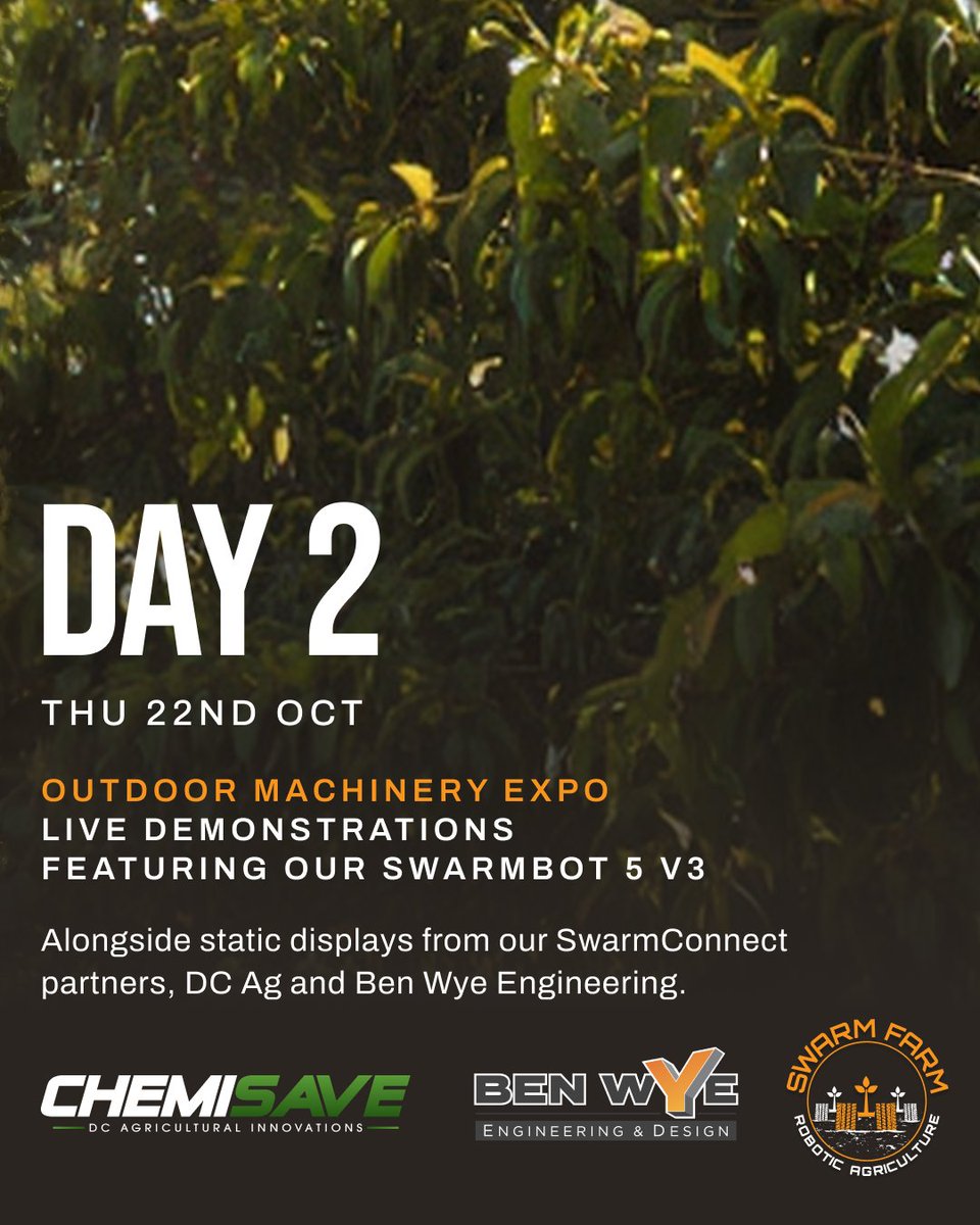 SwarmFarm's tweet photo. 11 days until AusMac 2026!

We’re bringing plenty to AusMac 2026, including the debut of our all-new DC Ag herbicide rig and Ben Wye Engineering’s first hydraulic mower, both paired with our SwarmBot 5 V3.

Catch Alec Duffy in the “Ideas in Action” session on Wednesday, followed by Happy Hour, proudly sponsored by SwarmFarm Robotics.

Then join us on Thursday for live machinery demonstrations featuring our latest SwarmConnect innovations.

See you there!
#SwarmFarm #AusMac2026 #FutureOfFarming