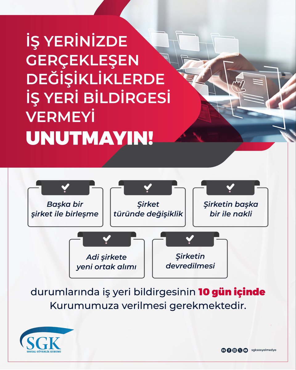 sgksosyalmedya's tweet photo. 🏢 İş yerinizde gerçekleşen hangi değişikliklerde iş yeri bildirgesi vermeniz gerekir? https://t.co/WTyaX2k9Fl