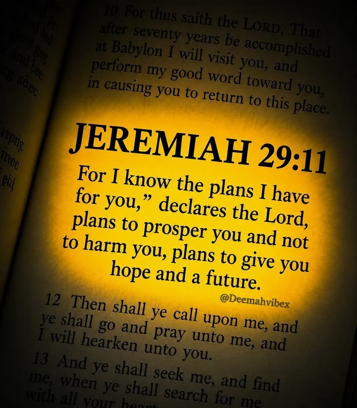 tweetsverses's tweet photo. I Plans have plans to give you hope and future, says I the lord.
Jeremiah. 29:11 https://t.co/PiGtpndJ8V