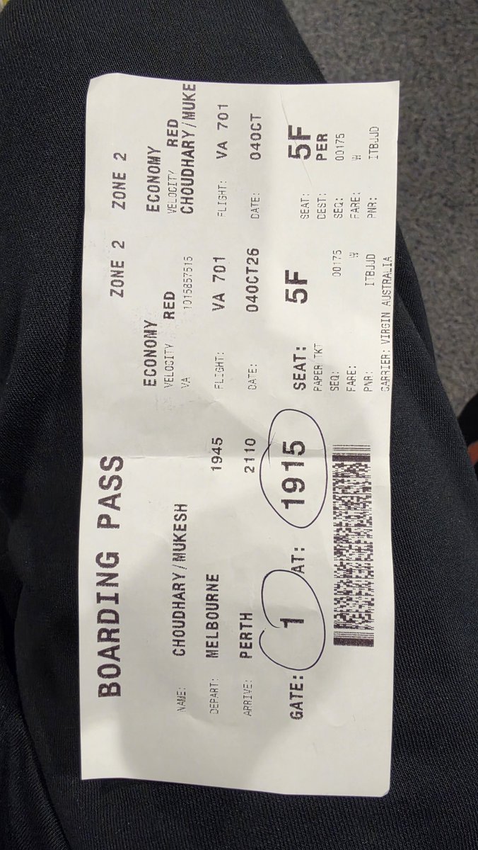 Mukesh_C's tweet photo. @VirginAustralia @VirginAustralia  refer this boarding pass... If everyone using same system on your side how come .... This is just ridiculous 

Sheer waste of time and effort https://t.co/08BIq6tA4h
