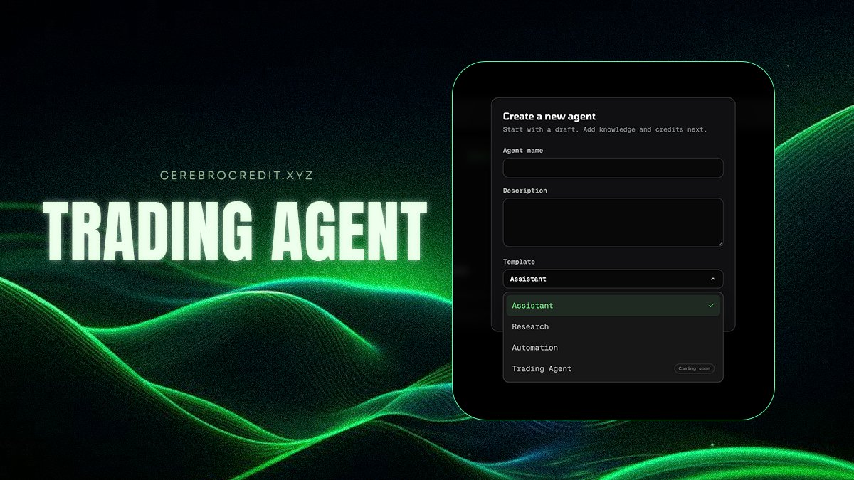 Cerebro_RH's tweet photo. Trading Agent coming to Cerebro.

If you watched HOOD Summit, you probably already know why we’ve been hinting at this.

Robinhood has been talking about agentic trading and agents that can research markets, build strategies and eventually trade automatically. They’re also opening the door for third party agents through their Trading MCP.

This is pretty close to the direction we’ve been working toward with the Cerebro Launchpad.

Trading Agent is next, and it’ll be going live shortly.

The idea isn’t to build another trading bot locked inside Cerebro. You build and configure the agent through the Launchpad, give it the strategy, knowledge, permissions and limits you want, allocate the inference it needs, then connect it to supported trading platforms.

Think about how the Social CTO works today.

Cerebro is where you build and control the agent. X is simply where it goes to work.

For the Trading Agent, exchanges become where it goes to work. The architecture is being built so it can integrate with most major CEXs that provide the required API access, rather than being tied to one 
exchange.

Of course, trading requires much stricter controls than posting on X, so permissions, position limits, approvals and risk controls are a big part of this.

Social CTO was never the whole Launchpad. It was the first example.

Trading Agent is coming live shortly. Then you’ll start seeing how much further the Launchpad can actually go.

Let's keep going.🧠