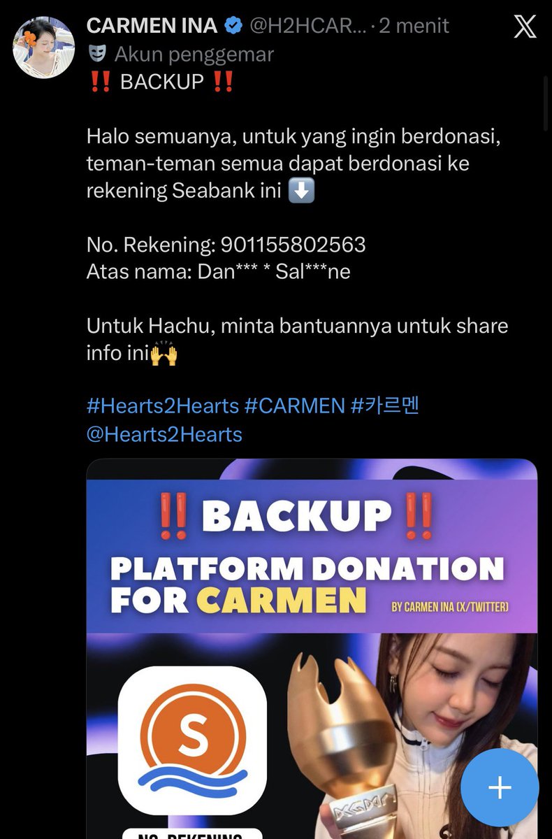 leyaclariza's tweet photo. @minnchii24 Informasi‼️ 
QRIS eror, dialihkan ke Seabank, coba cek di X CARMEN INA kak https://t.co/tPmPG5um9L
