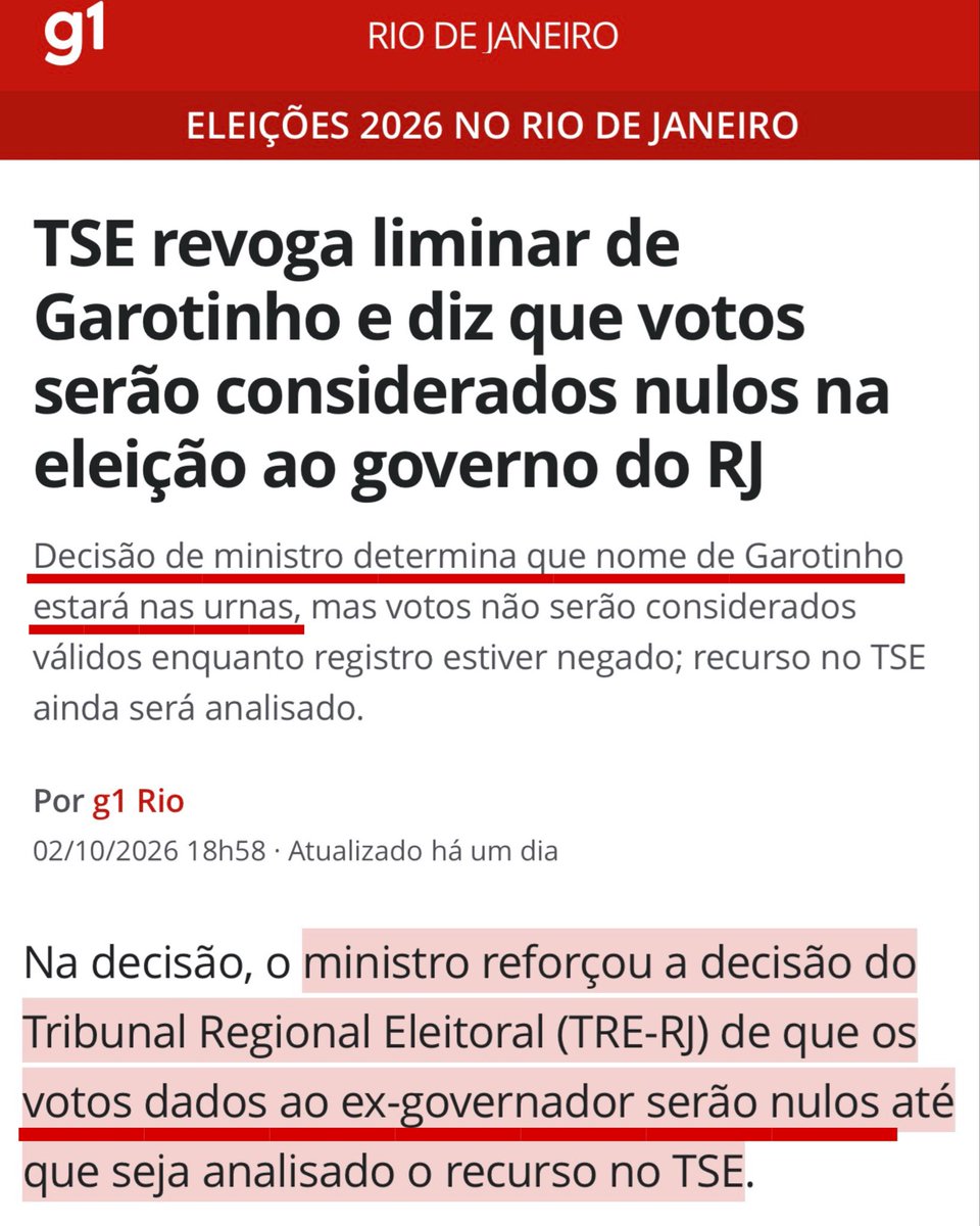 BolsonaroSP's tweet photo. 🚨TSE: QUEM VOTAR EM GAROTINHO ANULARÁ O VOTO NO RIO

E mais um show de democracia, de ontem para hoje, TSE decidiu que o candidato a governador Antony Garotinho estará nas urnas, mas sua votação será igual a votar NULO.

Decisão beneficia COINCIDENTEMENTE apenas Eduardo Paes. https://t.co/iaohlpyLY8