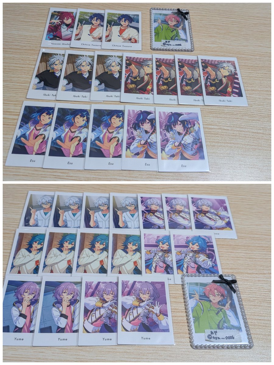 aya__0006's tweet photo. 【交換】あんスタ ぱしゃっつdebut collection 2
譲望見 チトセ ライカ ユメ カンナ エス 維吹 2,3枚目
求久遠舞珠(4枚目)
開花前(🎀)優先気味ですが開花後も求めてます！
御相手様が不快でなければ当方から複数提供〇(メロアスは1:1)
⬇ https://t.co/hguFsYcuaK