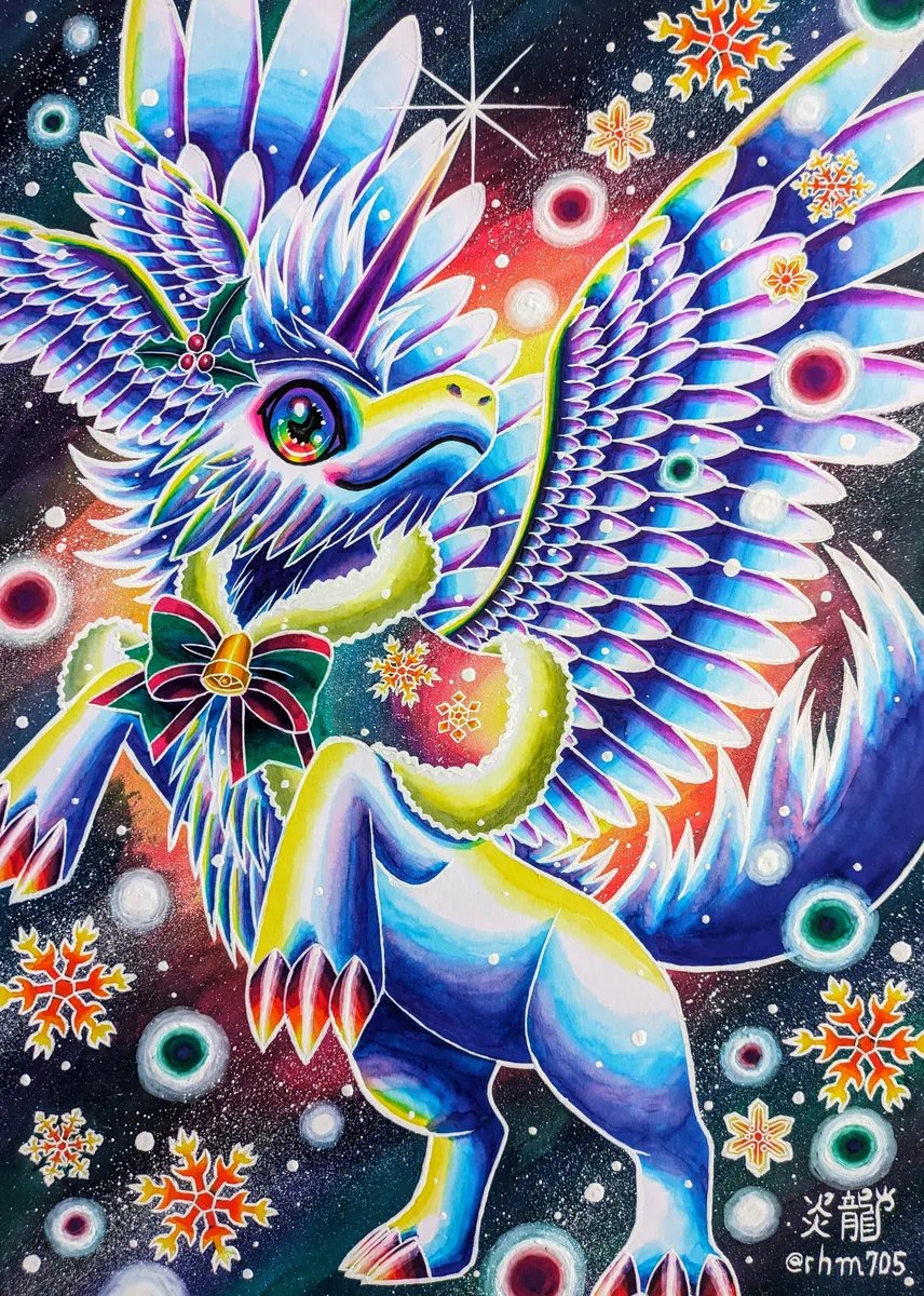 rhm705's tweet photo. オリジナル創作イラスト✨🪽🌈
皆様はどの子が好みかな？🐉🌹✿🦄
#天使の日　
#アナログ画 https://t.co/1S1X8R45nj