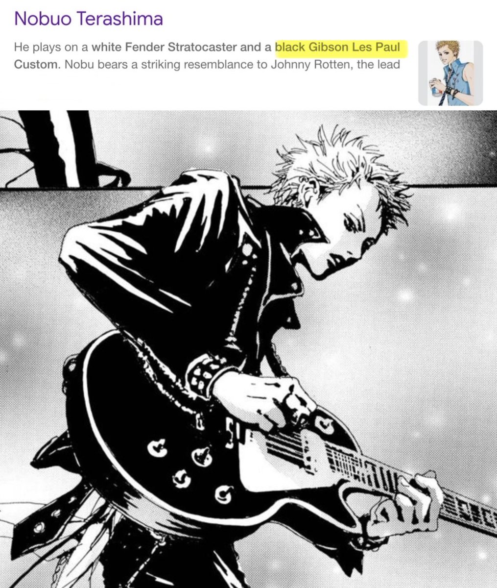 PCY_BASE's tweet photo. OH WAIT…!! CHANYEOL bought the same guitar as NOBUO TERASHIMA from NANA! The BLACK GIBSON LES PAUL!! He’s really living his fanboy dream🥹🫳🏼

#CHANYEOL #찬열 https://t.co/FOSqny2Vnn