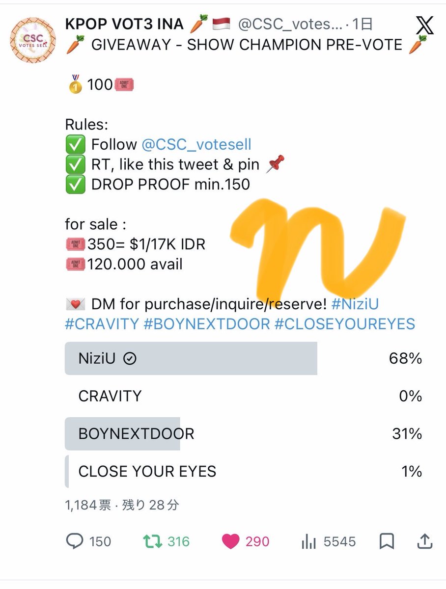 NanoVote00's tweet photo. @CSC_votesell #NiziU 🌈🙌 https://t.co/KqPoeIHsHt
