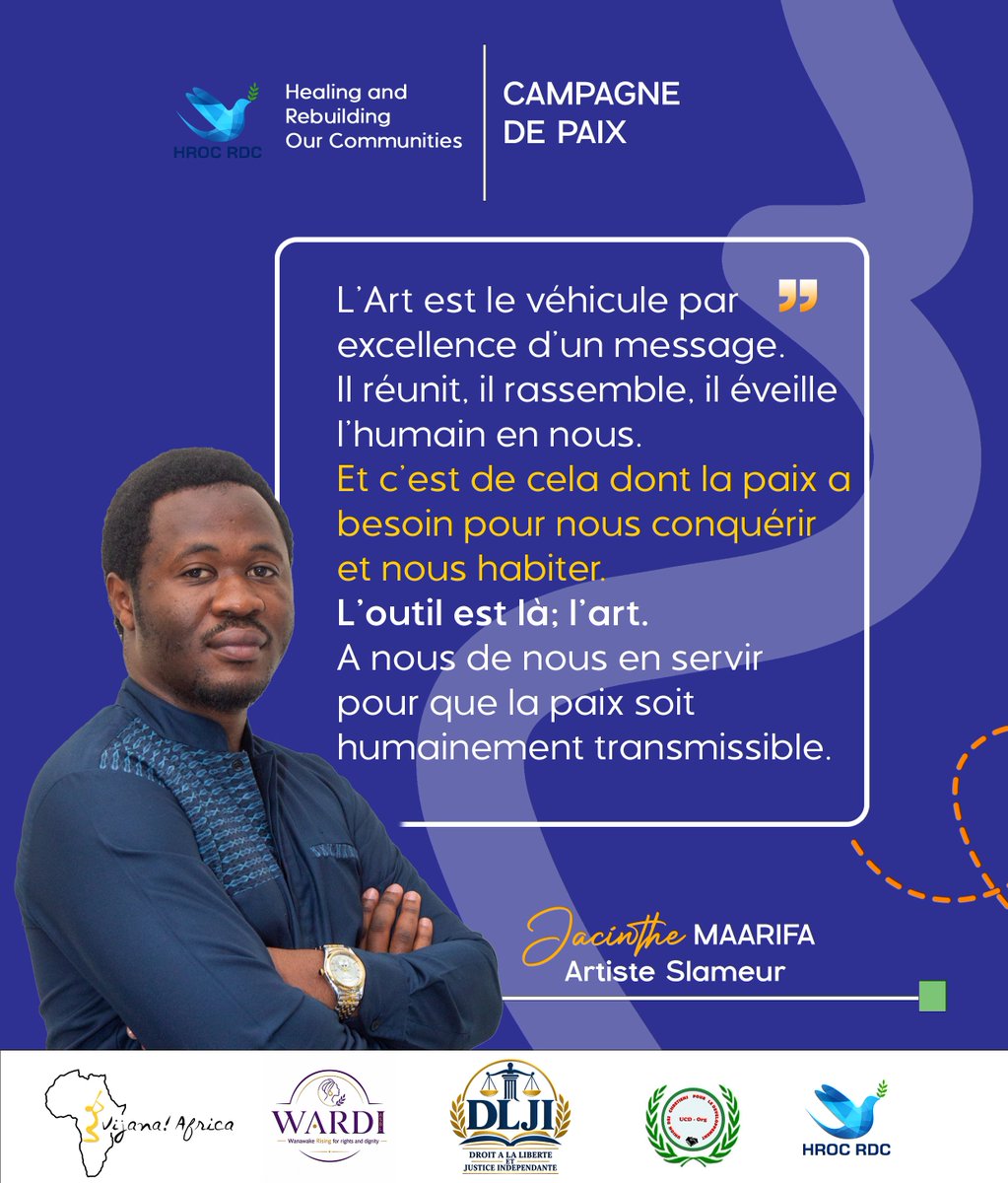 Healingdrc's tweet photo. L’art est Rassembleur. Loin d’être un simple instrument de divertissement, il joue un rôle important dans la consolidation de la paix. A nous de nous en servir pour soutenir nos efforts de cohésion sociale. 

#peacecompaign2026
#TraumaHealing 
#Peacebuilding 
@WARDIasbl https://t.co/UjgLhe7a03