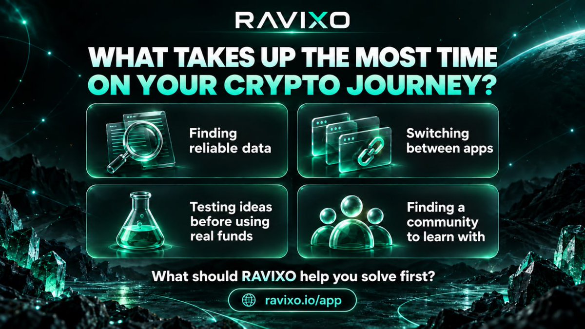RVX_Ex's tweet photo. 💬 What takes up the most time on your crypto journey?

🔍 Finding reliable data?
🔄 Switching between apps to analyze, swap and follow the market?
🧪 Finding a place to test ideas before using real funds?
🤝 Finding a community to learn and exchange ideas with?
We’re building RAVIXO to connect these experiences within one ecosystem, with features rolling out in phases.
We want to hear from you: if RAVIXO could help you solve one problem first, what would it be? 👇
🌐 https://t.co/r0kl9V2kAV

#RAVIXO #RVX #Crypto #Web3