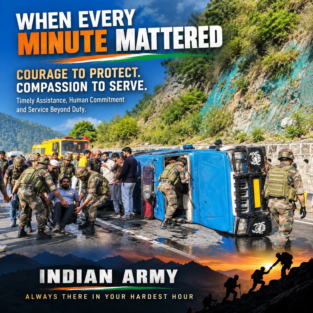 Aarti1608624142's tweet photo. A routine journey suddenly turned into an emergency near Seri–Marog, Ramban. Indian Army troops responded without delay, extending first aid and timely assistance to civilians in distress.
#IndianArmy #ServiceBeyondDuty #Ramban #CivilianAssistance #CompassionInAction #Awaam https://t.co/JJIBwG4a8E