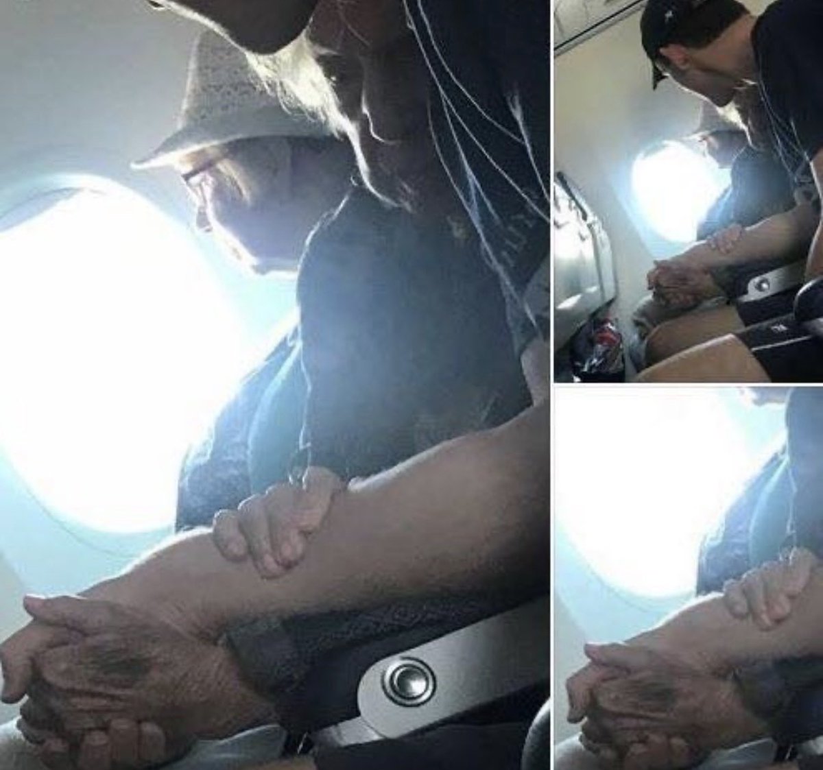 feelgoodtale's tweet photo. “On my flight from San Diego to Nashville today, sitting in the row next to me was a 96 year old woman who hasn’t flown in 15 years. For her birthday she wanted to go to Kansas City to see her family but she was scared of flying. She asked for this man’s hand during takeoff and then hugged him again when experiencing turbulence. This gentleman I should say, gladly took her hand, let her hold onto him, calmed her by talking to her and explaining everything that was happening, and simply was that stranger there for her. He knew just what to do the entire flight to help. He helped her stand up to go to the restroom and watched her carefully walk down the aisle. It made me smile the whole flight as he comforted her. This man was her flight angel. He held her bag, helped her get off the plane and into the wheelchair, and when she got confused wondering where her daughter went (she called her her sister), he stayed with her until she caught up with her daughter who got separated from her. I walked away sobbing happy tears being so thankful for people like this wonderful human. She was so grateful that she wanted him to have her flight pretzels. Hats off to you sir, for your kind heart and your compassion toward someone whom you’ve never met. I have never been so touched on a flight before. This truly made my week.”

Credit: @Megan Ashley