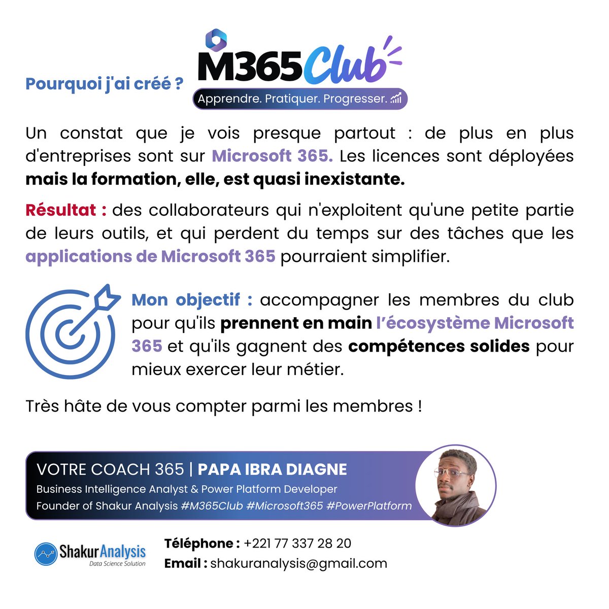 CheikhIbraa's tweet photo. 🚀 Le M365 Club arrive !

🗓 Chaque dimanche | 15h – 17h | En ligne sur Teams
🚀 1ère session : 08 novembre 2026
💰 10 000 FCFA / mois

👇🏽 Les inscriptions sont ouvertes !
https://t.co/jKMFG7152P

M365 Club — Apprendre. Pratiquer. Progresser.

#Microsoft365 #PowerPlatform https://t.co/zyST87nL1I