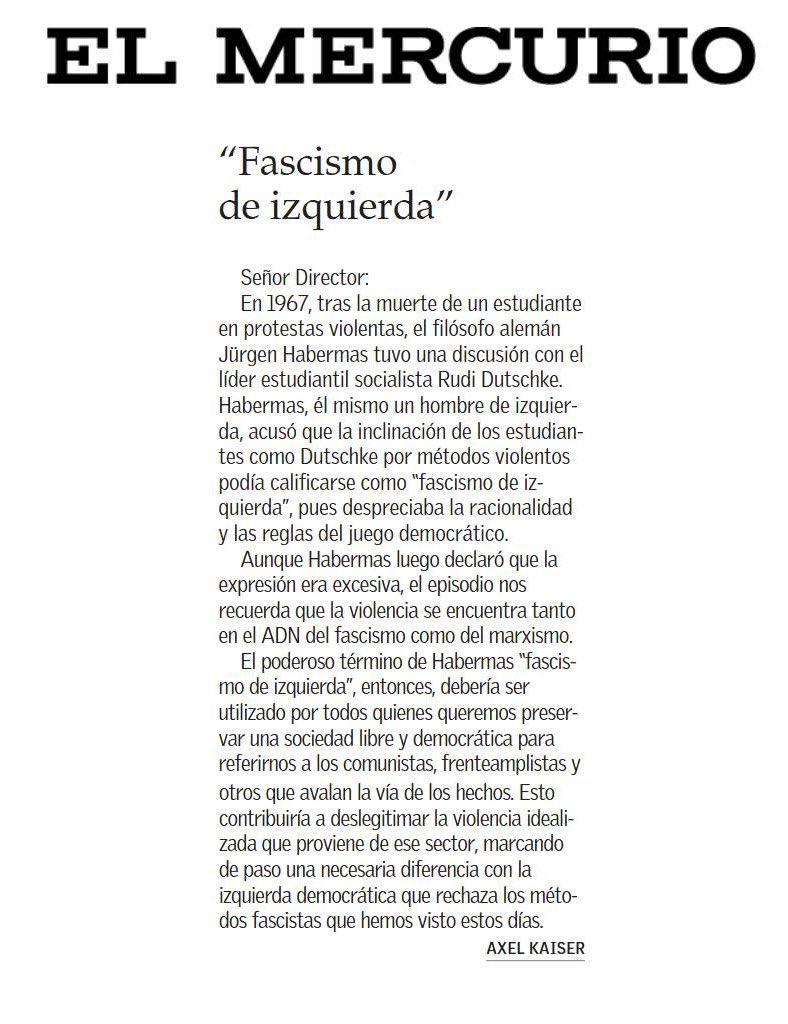 AXELKAISER's tweet photo. Es hora de que empecemos a hablar de la izquierda violenta como "izquierda fascista". Término que viene de uno de los máximos filósofos de la izquierda democrática que denunció precisamente lo que experimentamos hoy con la violencia de estos verdaderos delincuentes disfrazados de estudiantes.