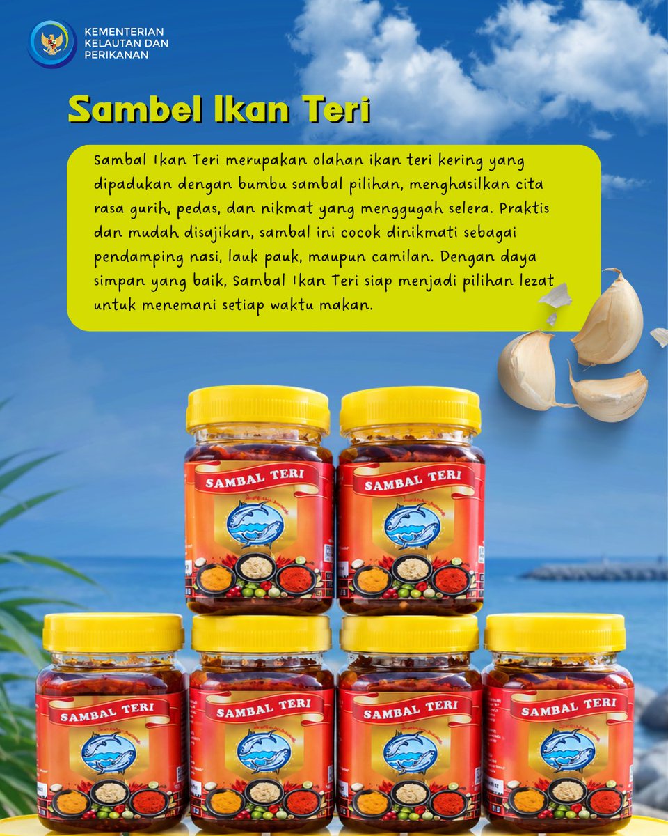bpmkp_maros's tweet photo. Cita Rasa Bahari: Sambal Ikan Teri

Gurihnya ikan teri, pedasnya sambal, berpadu jadi satu cita rasa yang bikin makan makin lahap! 😋

Yuk, dukung produk olahan perikanan lokal! 💙

#2026KKPGrowStronger #SaktiWahyuTrenggono #KKPGOID #CitaRasaBahari https://t.co/v5kwU4xdrZ