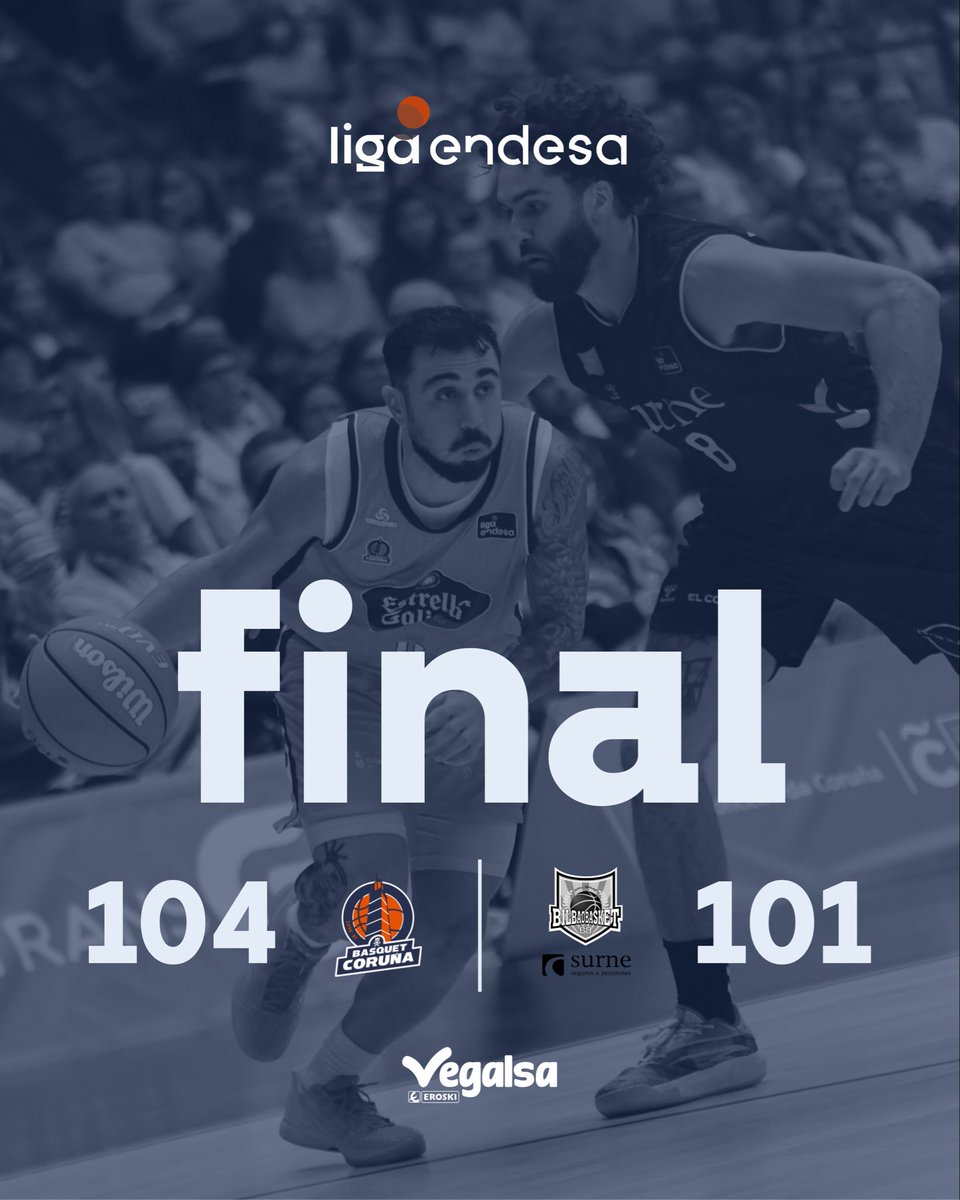 basquetcoruna's tweet photo. ⏰ J2 | Final

📝 ¡La primera se queda en casa!!! 🔥🧡

🏀 104-101

⛹🏻 vs @bilbaobasket
📍 Coliseum 
👉🏼 Jornada 2

🖥️ @DAZN_ES | @TVGalicia 

📊 https://t.co/UZw0l7HGaC

📲 #AnosaArroutada https://t.co/flR9VglwOi