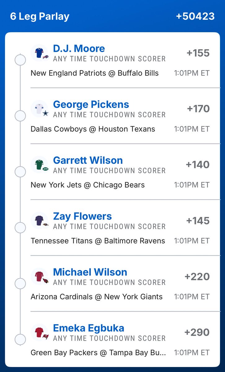 SharpDadPicks's tweet photo. 6 WRs at 1pm to score TDs based on Venom https://t.co/hheLp9gNYO