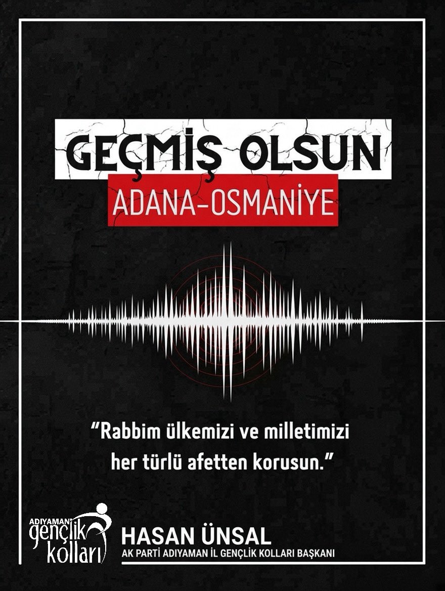 akgencadiyaman's tweet photo. #Adana Saimbeyli ve #Osmaniye’de meydana gelen ve çevre illerdende hissedilen depremlerden etkilenen tüm vatandaşlarımıza geçmiş olsun dileklerimizi iletiyoruz.
Rabbim ülkemizi her türlü afetten korusun İnşAllah.
@avhasanunsal https://t.co/dO33Tak7PS