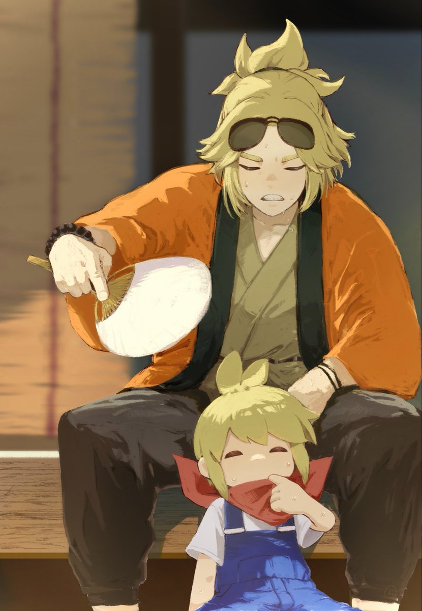 Rokut6's tweet photo. これは夏のキスケさん家の縁側に涼を分けてもらいに寄ると、強めに団扇をあおいで風を分けてくれるキスケさん概念の幻覚 https://t.co/n4qYSrOIhn