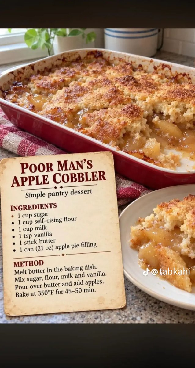 MTDillard3712's tweet photo. Poor Man’s Apple Cobbler.   Anyone can make this cobbler.   It’s sort of like a dump cake, but it’s a dump cobbler.
You dump everything in and cook.
It will be delicious. https://t.co/T38SXjdr2a