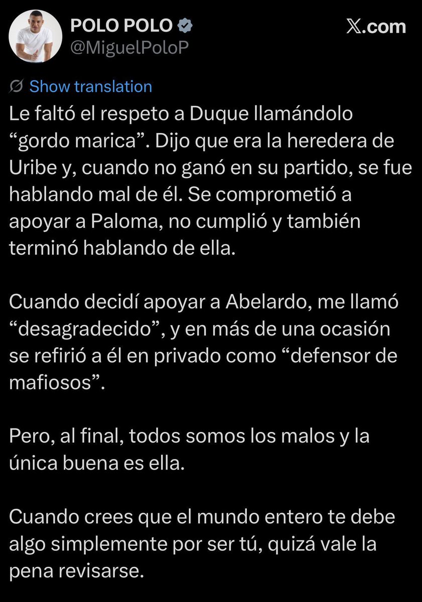 GracielaBe90215's tweet photo. @ArgiroCasta888 Ok 👌.  Polo Polo le hizo a la Cabal, lo que la Cabal le hizo a Paloma Valencia y al presidente Uribe. 😎
Perdón por mi sinceridad 🤭. https://t.co/Hdp4A5DdBP