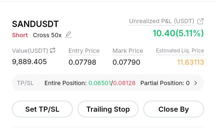 TRADECREW0's tweet photo. 🔴 SHORT $SAND/USDT | Cross 50X

✅ Entry: MARKET PRICE 

🎯 TP: OPEN

🛑 SL: 0.08128

Apply Proper Risk Management https://t.co/pGMhxeZjmh