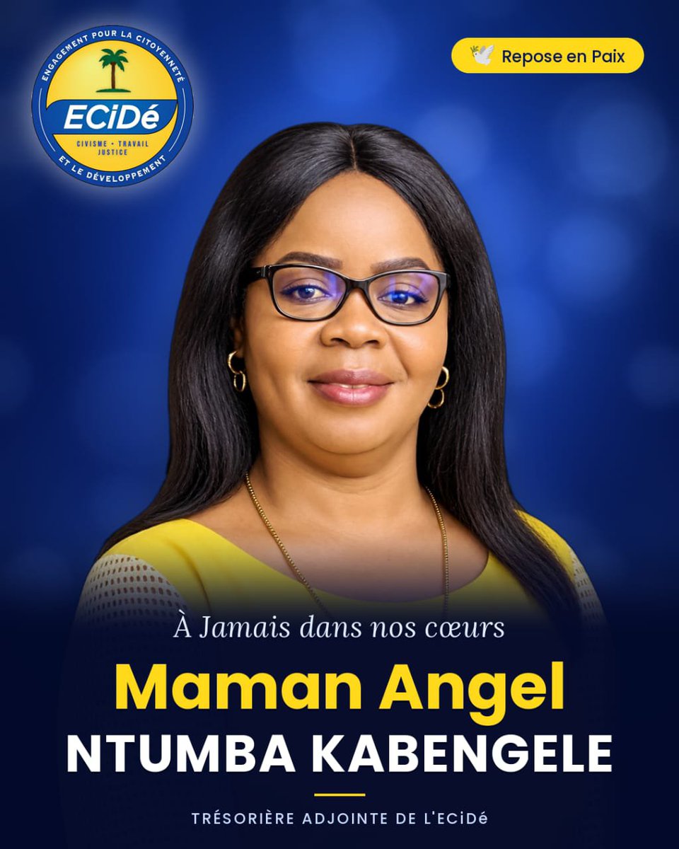 JohnnyKanzenga's tweet photo. ✝️COMMUNIQUÉ NÉCROLOGIQUE. 

L'ECiDé annonce le décès de sa trésorière adjointe Madame Angel NTUMBA KABENGELE. https://t.co/v81QbDCg3w