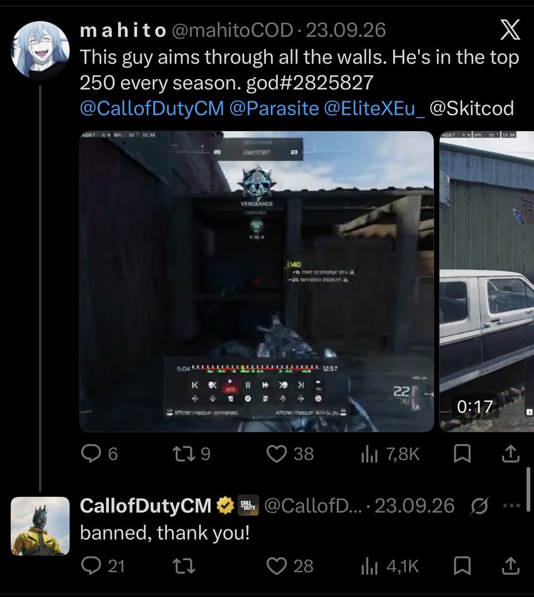 zuera_nor's tweet photo. KNOW CHEATER 
As God#2825827 and know As Scammer on X xdyl_ who already got banned has now a new Account !  Where he is again aims through all the walls. He is 250 every Season 
‼️‼️swiped#9351731 ‼️‼️

@CallofDutyCM @Parasite @EliteXEu_ @DeCompleted_ @SnitchesExposd1  @V3Sweezy https://t.co/3Qqf5M8Kch