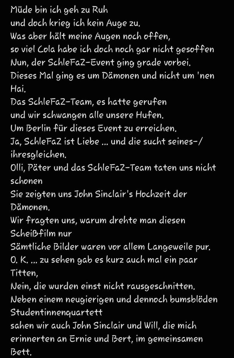polliwood4ever's tweet photo. Was war das wieder für ein großartiger Abend 🥰
Mit tollen Begegnungen & Gesprächen,einem schlefazig-furchtbaren Film, überwältigtem SchleFaZ-Team
=> "Kaloriengeister".🍫🍬👻😉
Und wenn sich das Erlebte dann auch noch lyrisch verarbeiten läßt, bleibt es unvergesslich.😊
#SchleFaZ https://t.co/ijxilcvjpL