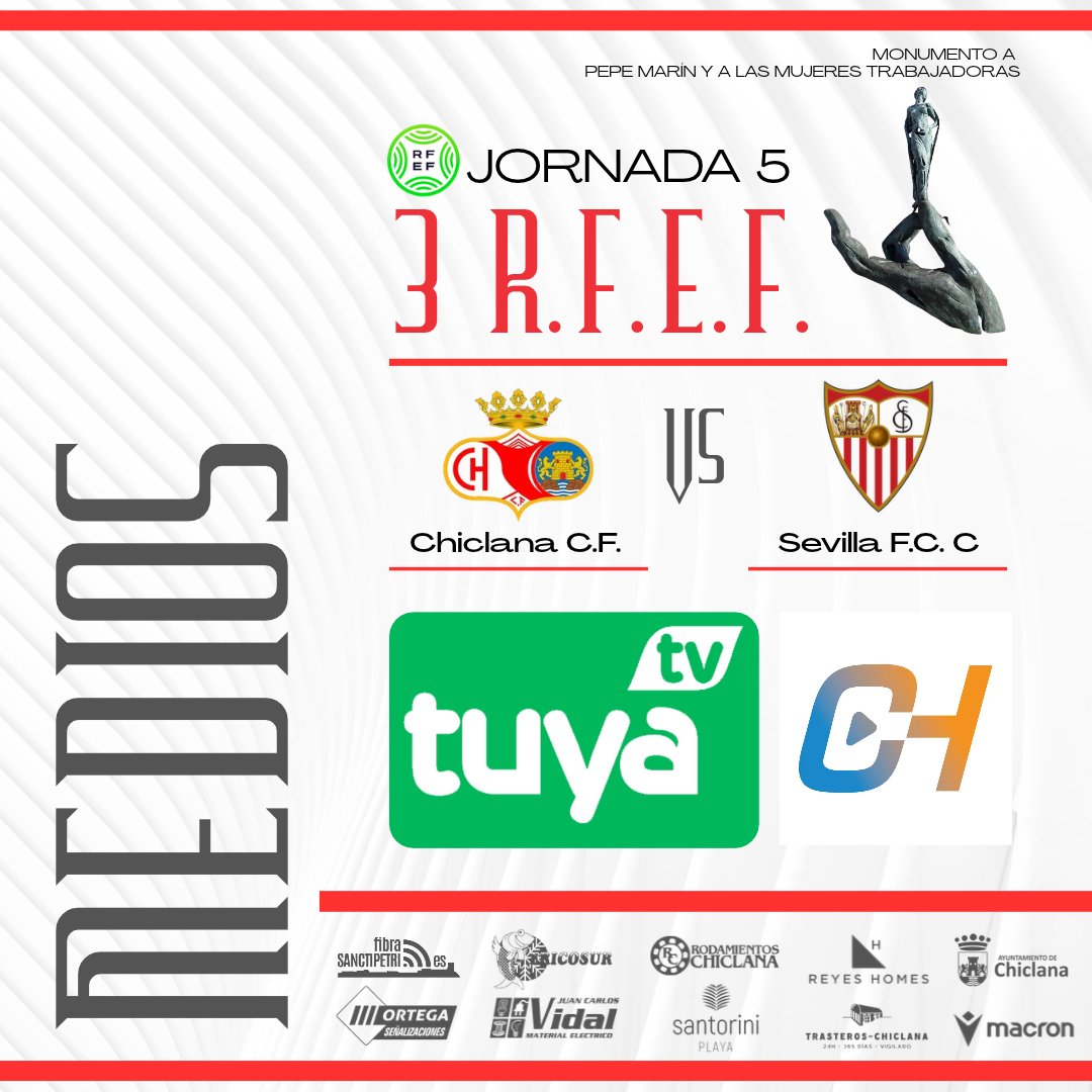 Chiclana_CF's tweet photo. #medios
⚽️ #ChiclanaCF 🆚 #SevillaFCC
#3ªRFEF J5

📻 Radio Chiclana , en el 107.7 de la FM y en #FacebookLive a través de su página oficial.
📺 Tuya La Janda Televisión, por solo 4,99€: https://t.co/Ifefl1QU76

#ChiclanaSevillaC #LoMejorEstaPorVivir https://t.co/0v8SIsE5Mt