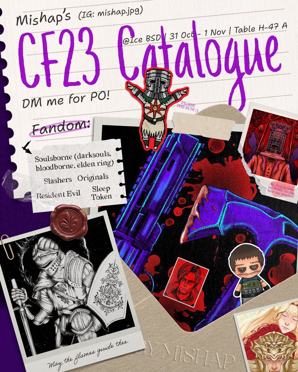 muskymaiden's tweet photo. RTs are very appreciated!
Finally my CF23 catalogue is here!

📅: both days, Table H-47A
pick up venue &amp; mail orders are available by dm 🖤

Fandom : Soulborne (Elden Ring, Dark Souls, Bloodborne), Horror, Resident Evil, Monster High, Sleep Token

1/2
#comifuro23 #cf23catalogue https://t.co/RB5PZ7VUvj