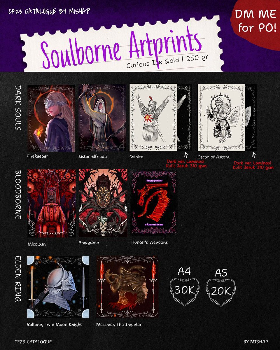 muskymaiden's tweet photo. RTs are very appreciated!
Finally my CF23 catalogue is here!

📅: both days, Table H-47A
pick up venue &amp; mail orders are available by dm 🖤

Fandom : Soulborne (Elden Ring, Dark Souls, Bloodborne), Horror, Resident Evil, Monster High, Sleep Token

1/2
#comifuro23 #cf23catalogue https://t.co/RB5PZ7VUvj